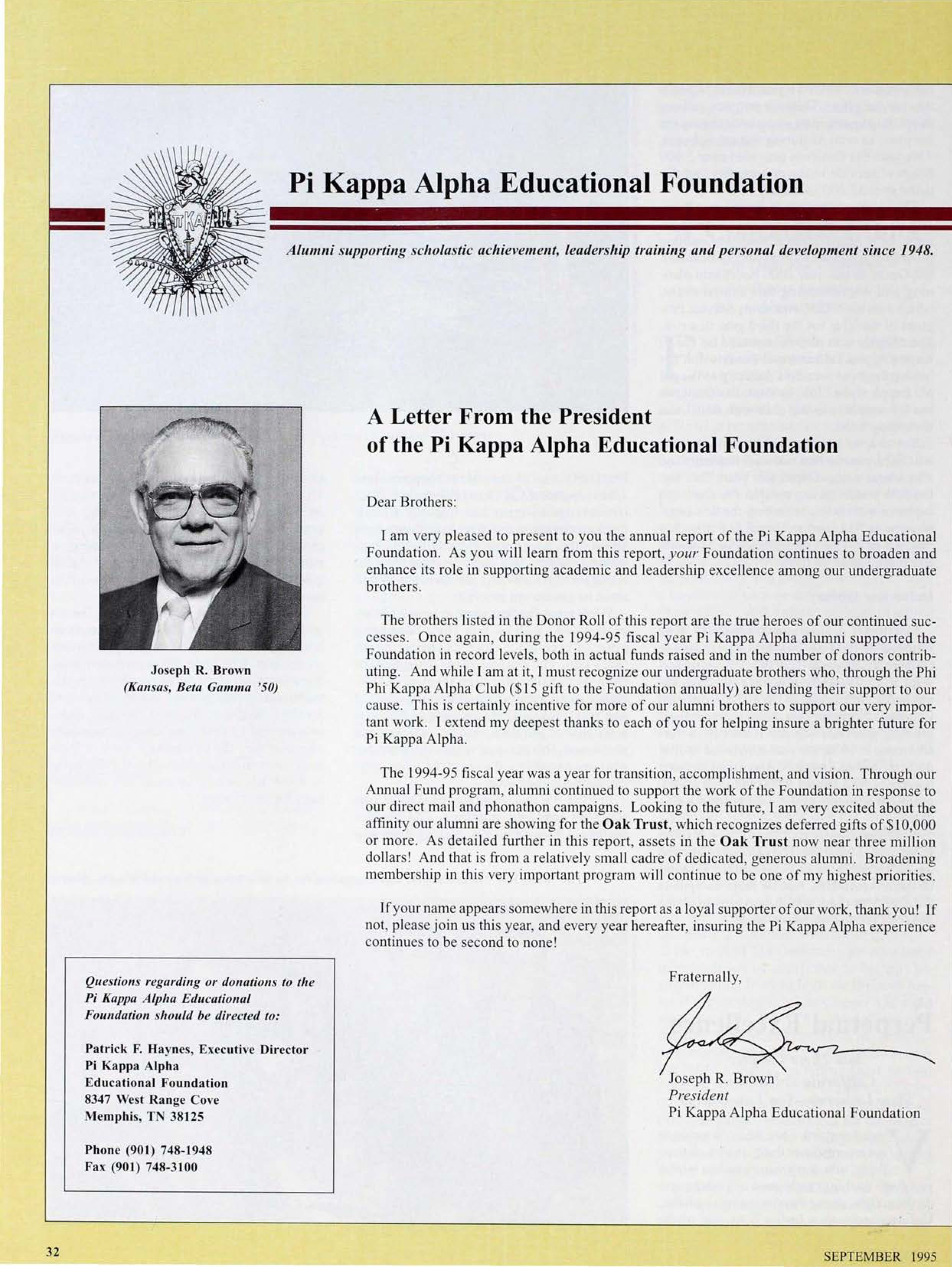 Pi Kappa Alpha Educational Foundation: A Letter From the President of the Pi Kappa Alpha Educational Foundation